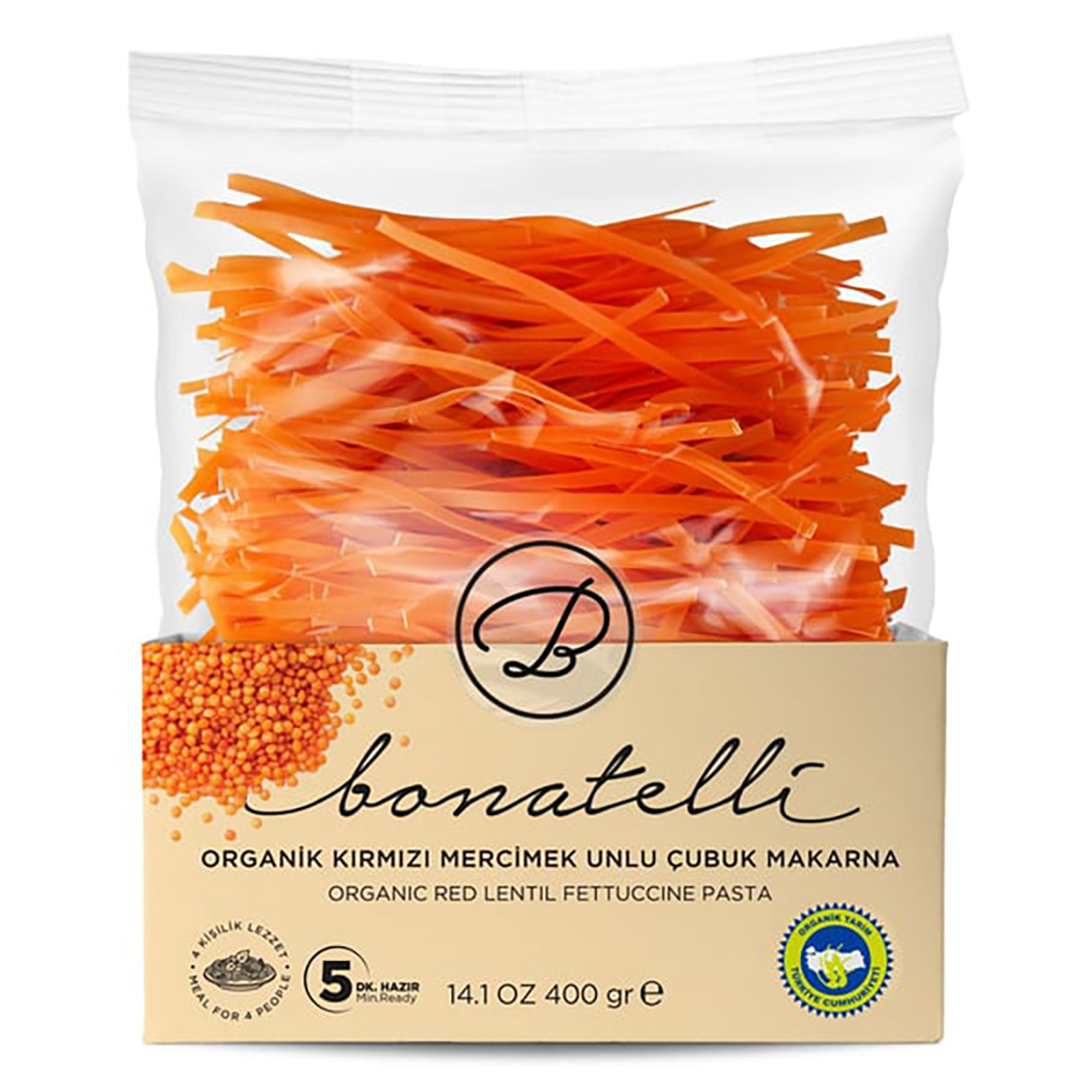 Bonatelli Organik Kırmızı Mercimekli Çubuk Makarna 400 G