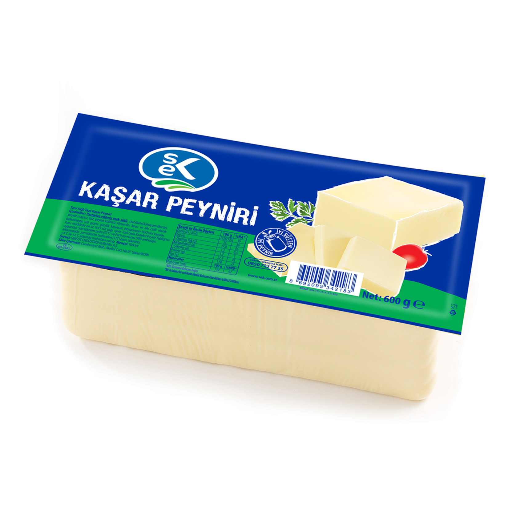 Sek Tam Yağlı Taze Kaşar Peyniri 600 G