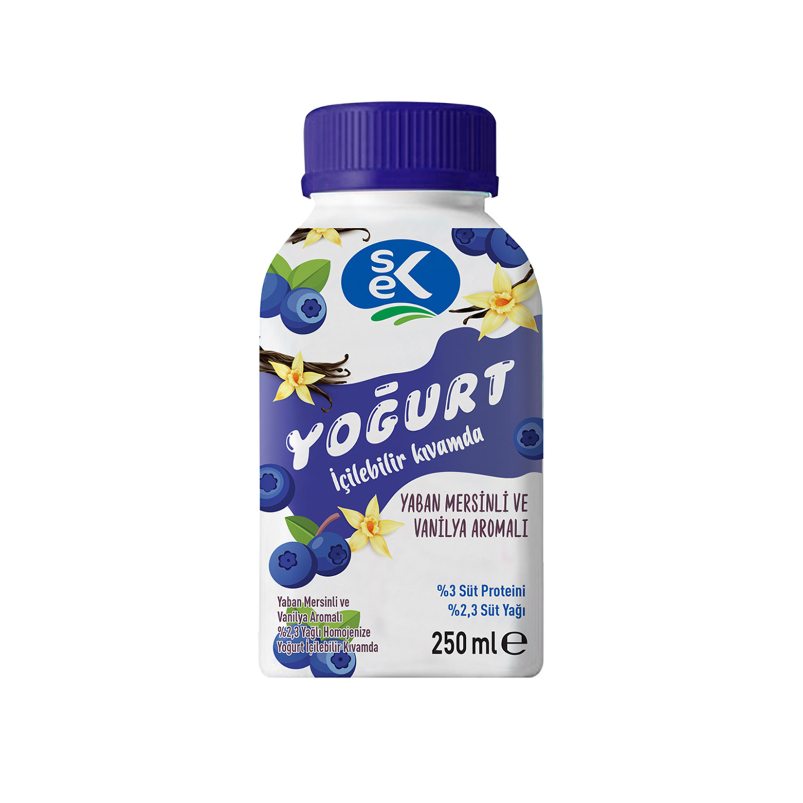 Sek Yaban Mersinli Vanilya Aromalı İçilebilir Yoğurt 250 Ml