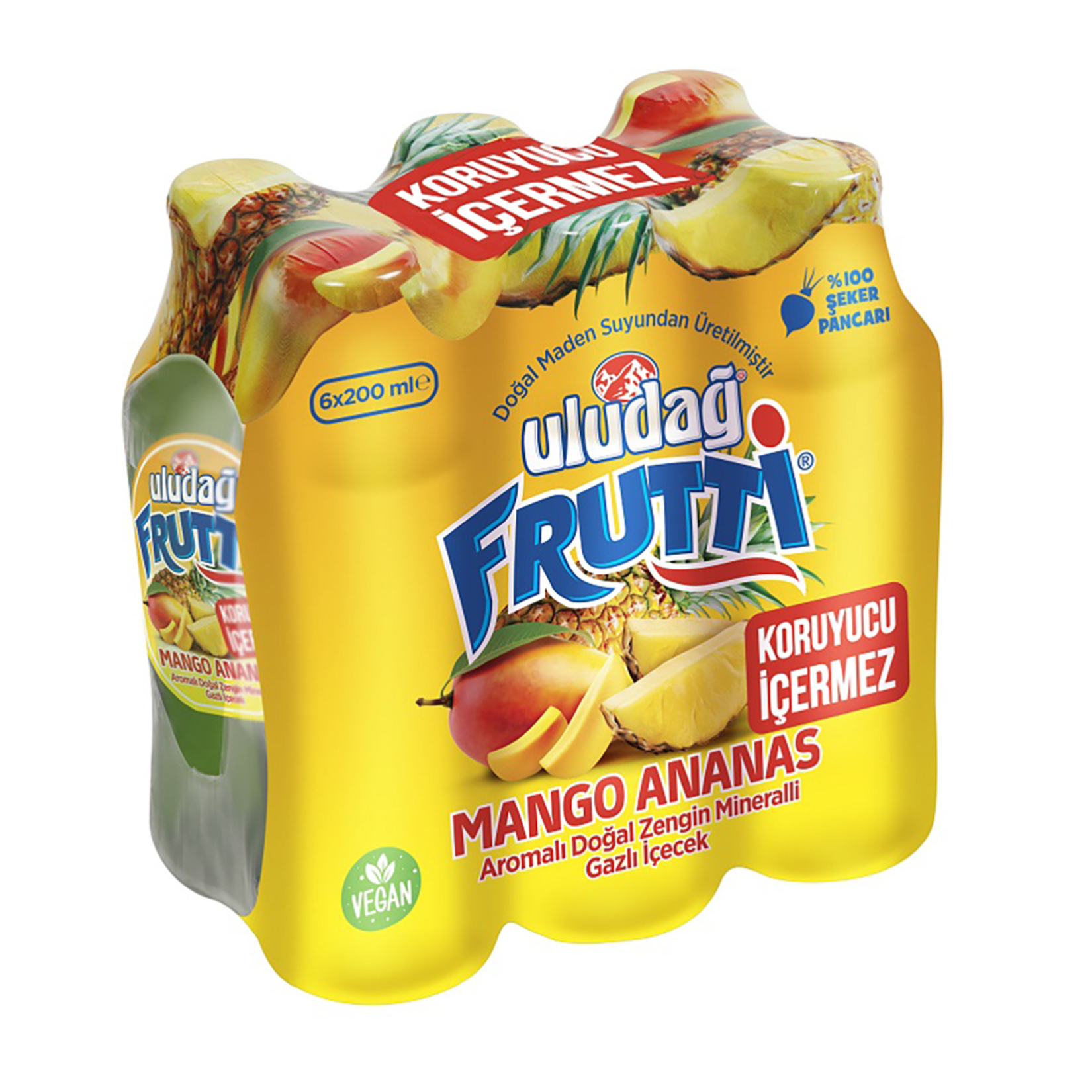 Uludağ Frutti Mango & Ananas Aromalı Gazlı İçecek  6 x 200 Ml