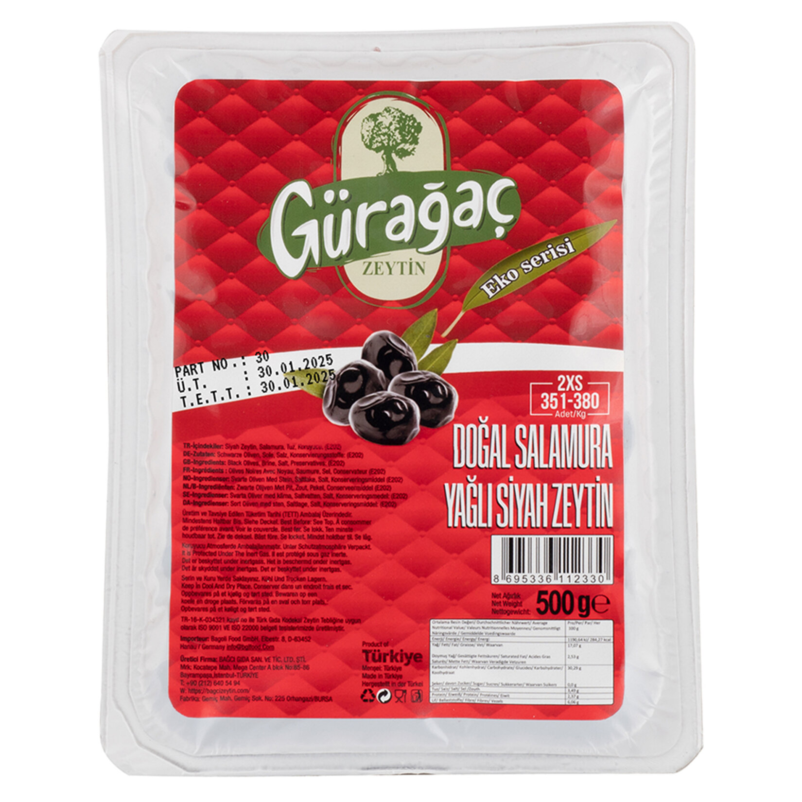 Güragaç Doğal Salamura Yağlı Siyah Zeytin 500 G