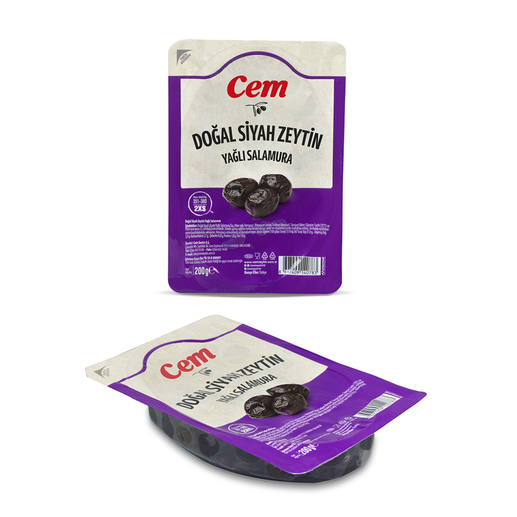 Cem Gemlik Yağlı Vakumlu Sele Zeytin 200 G 351-380 Ad/kg