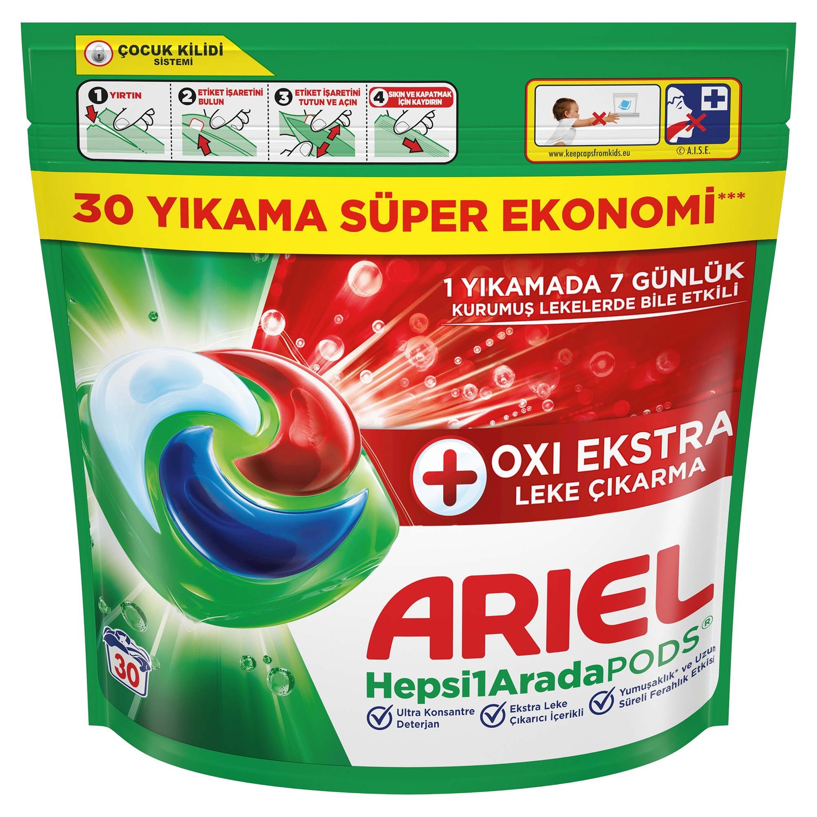 Ariel Hepsi1Arada PODS® Oxi Extra Leke Çıkarma Kapsül Çamaşır Deterjanı Beyazlar ve Renkliler 30 Yıkama 735 G