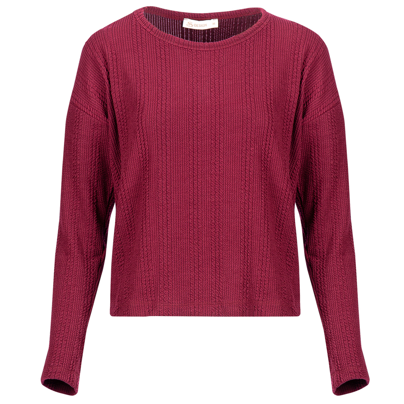 S-Design Örgülü Uzun Kol Sweatshirt Bordo M