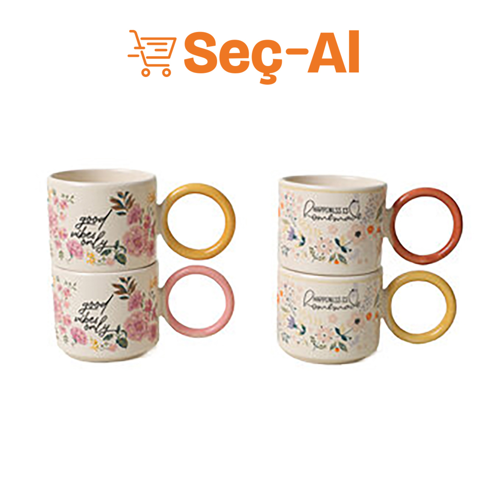 Keramika Good Vibes Halka Kulp Kupa 2'li 8 Cm