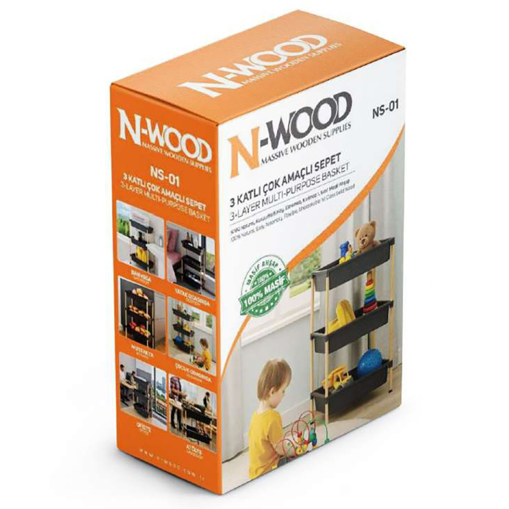 N-Wood Modüler Ahşap 3 Katlı Sepet NS-01