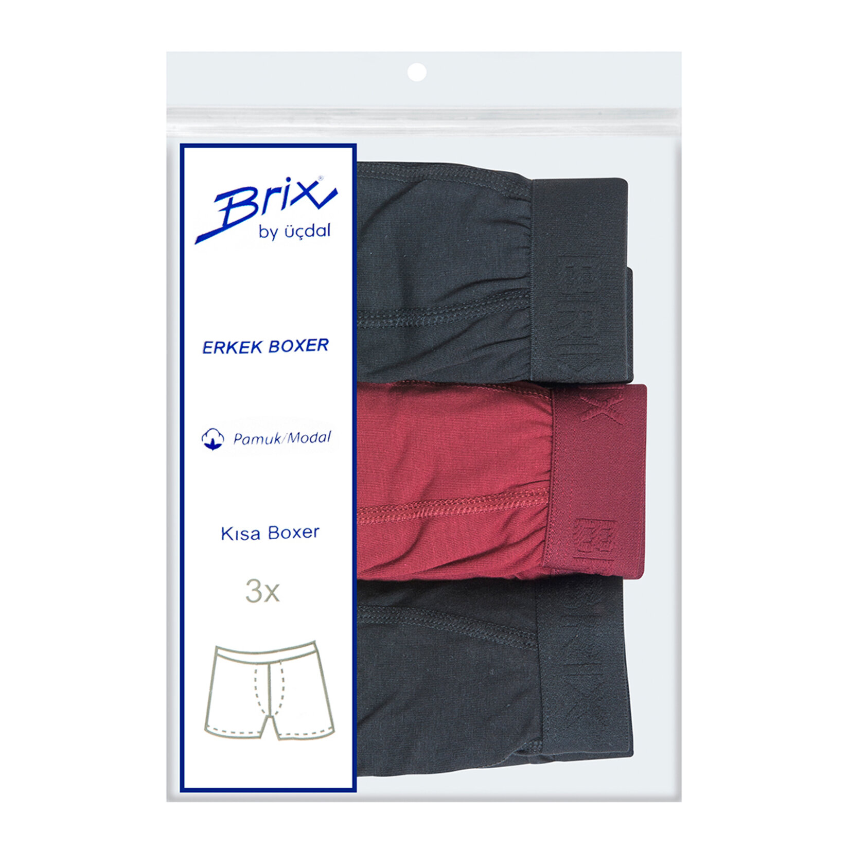 Brix Modal Erkek 3'lü Kısa Boxer L