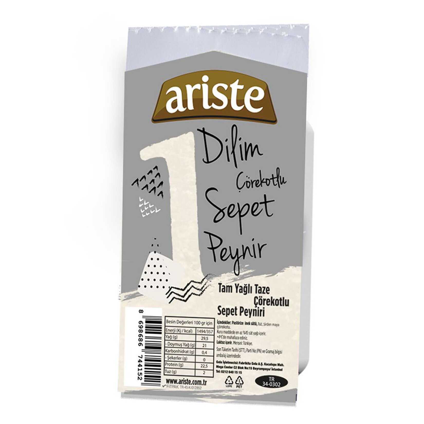 Ariste 1 Dilim Tam Yağlı Çörekotlu Sepet Peyniri 40 G