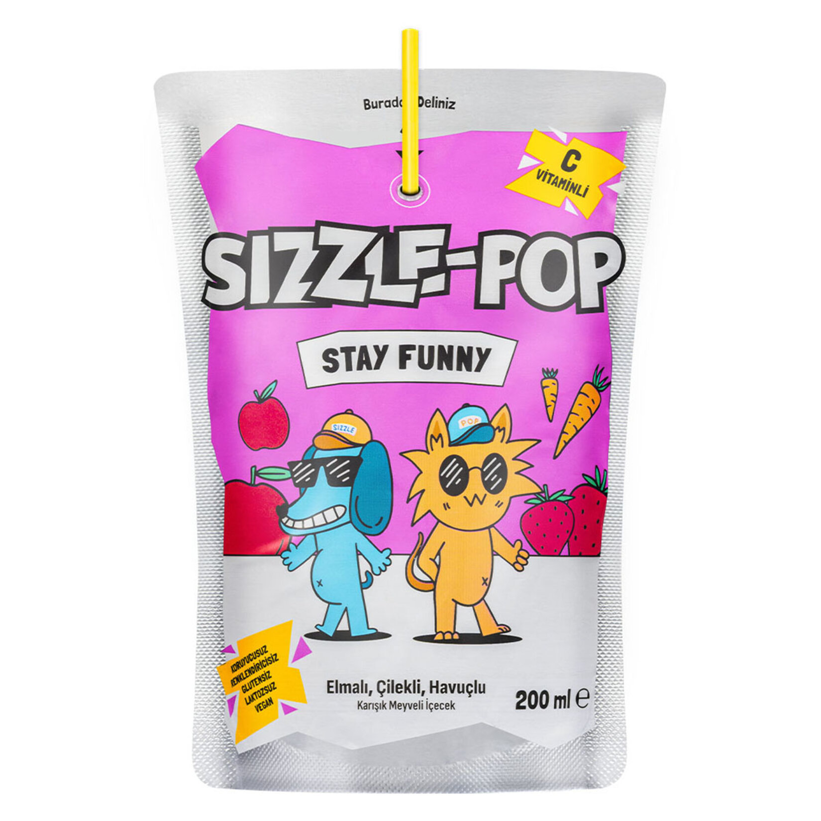 Sizzle-Pop Stay Funny Havuç Kırmızı Elma Çilek 200 Ml