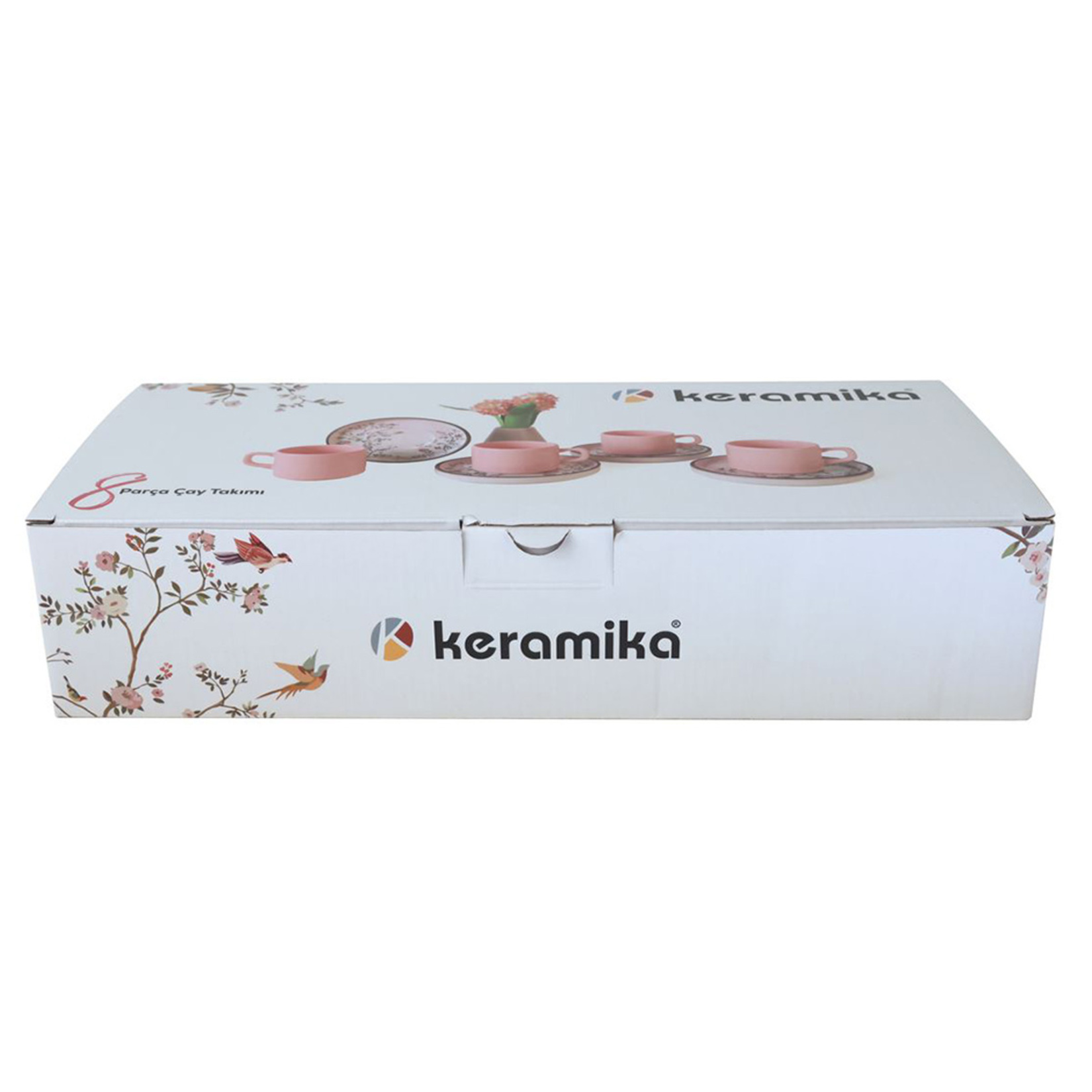 Keramika Kuş Dekorlu Stackable Çay Takımı 8 Parça