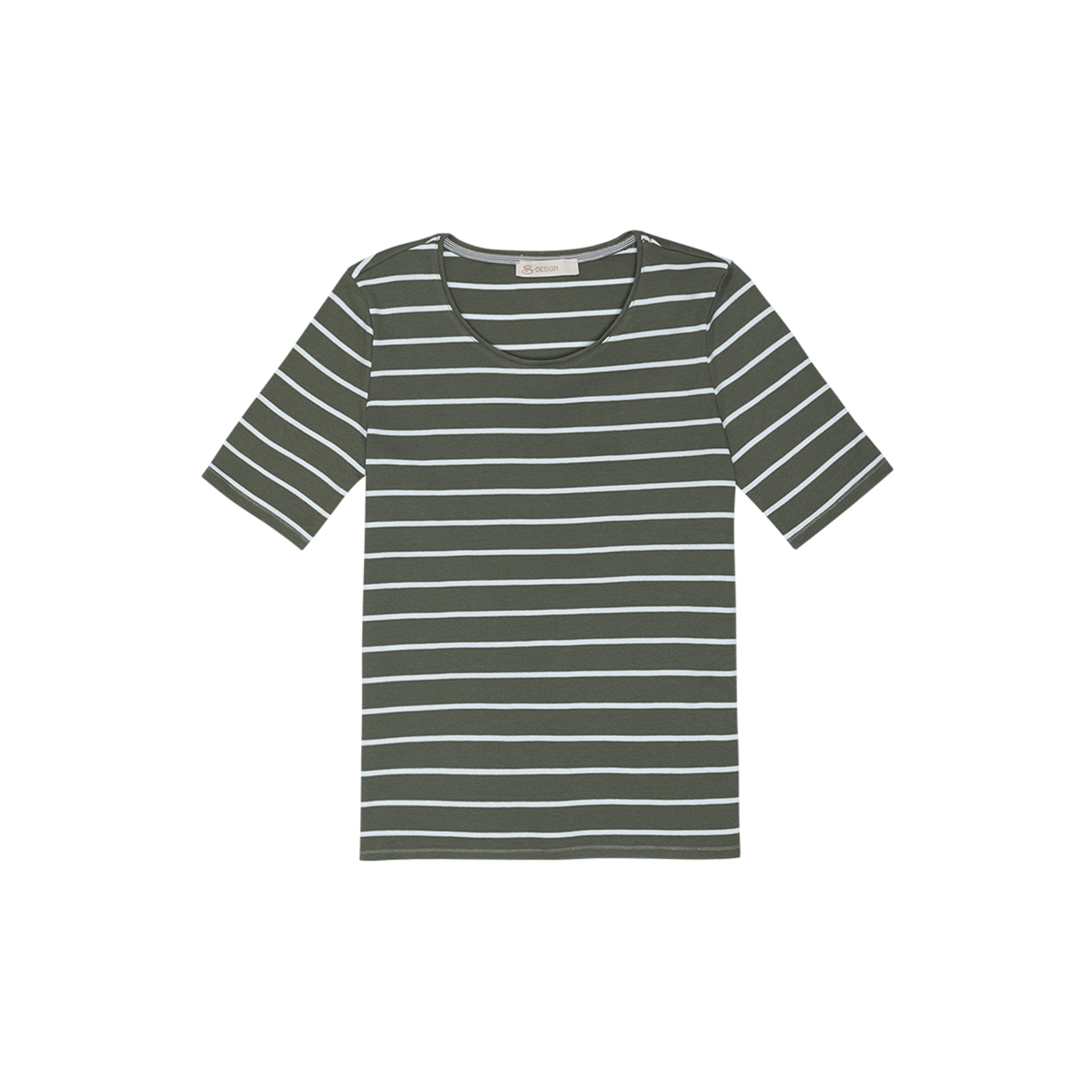 S Design Çizgili Tshirt Haki XL