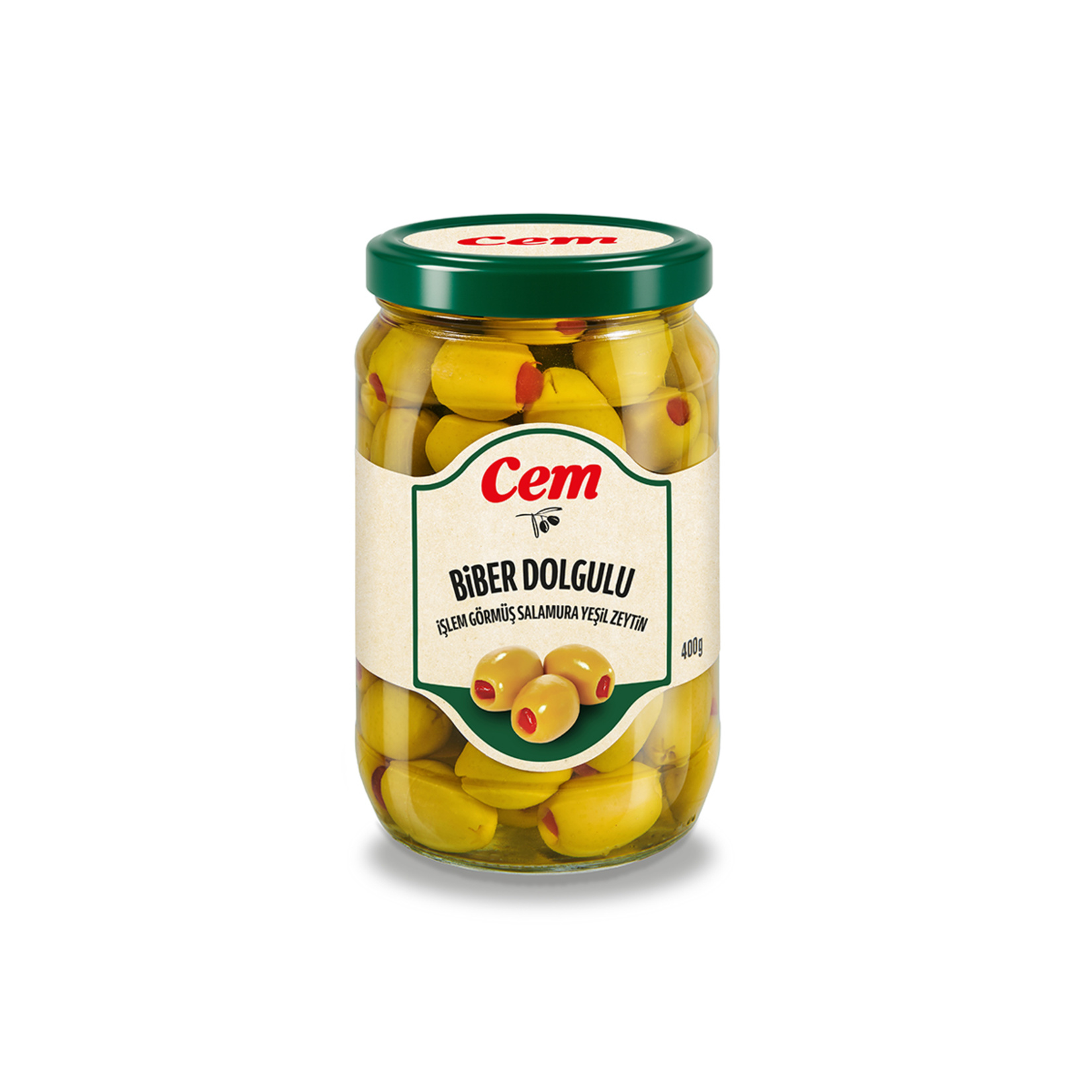 Cem Biber Dolgulu Yeşil Zeytin 400G  141-160 AD/KG 400 G