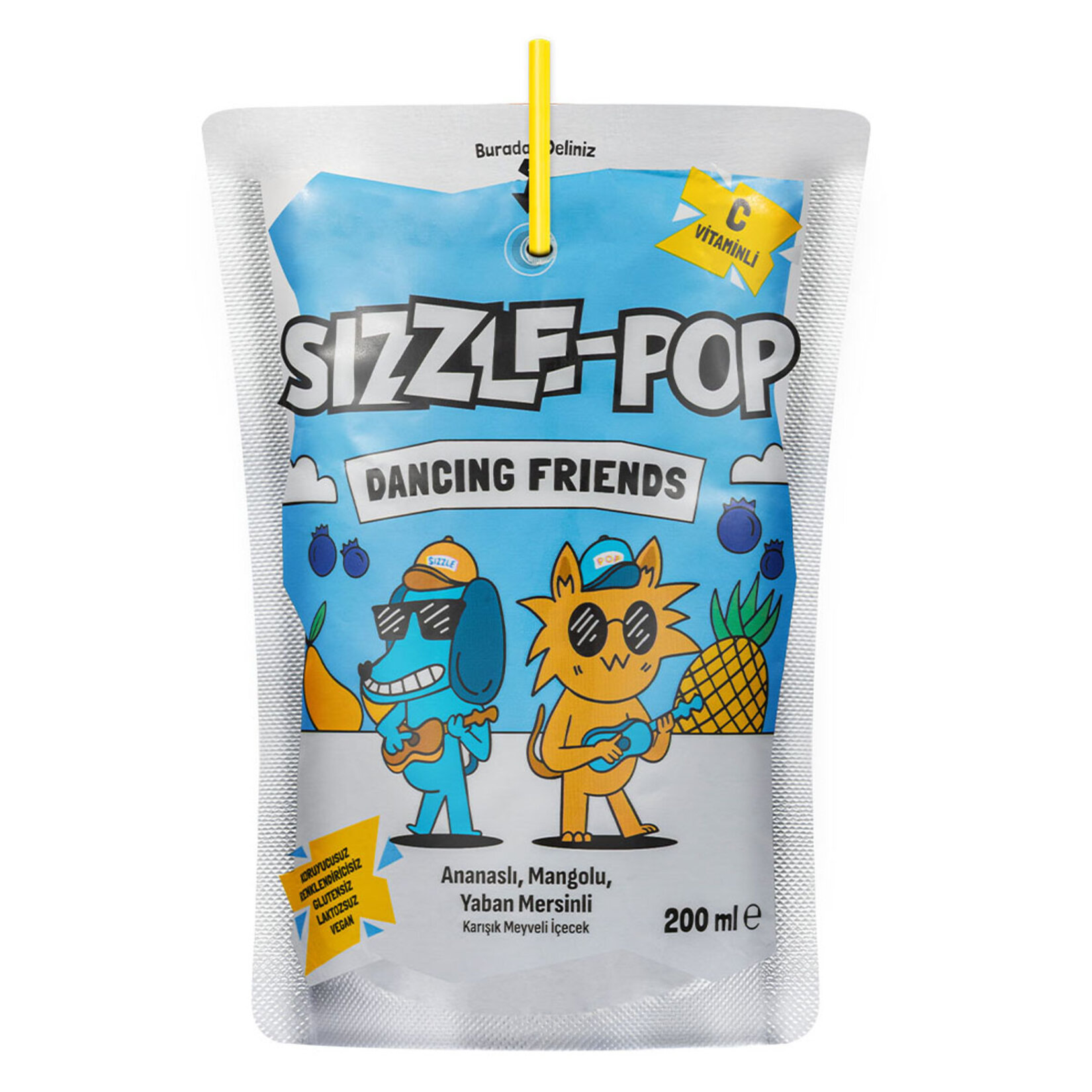 Sizzle-Pop Dancing Friends Ananas Mango Yaban Mersini 200 Ml