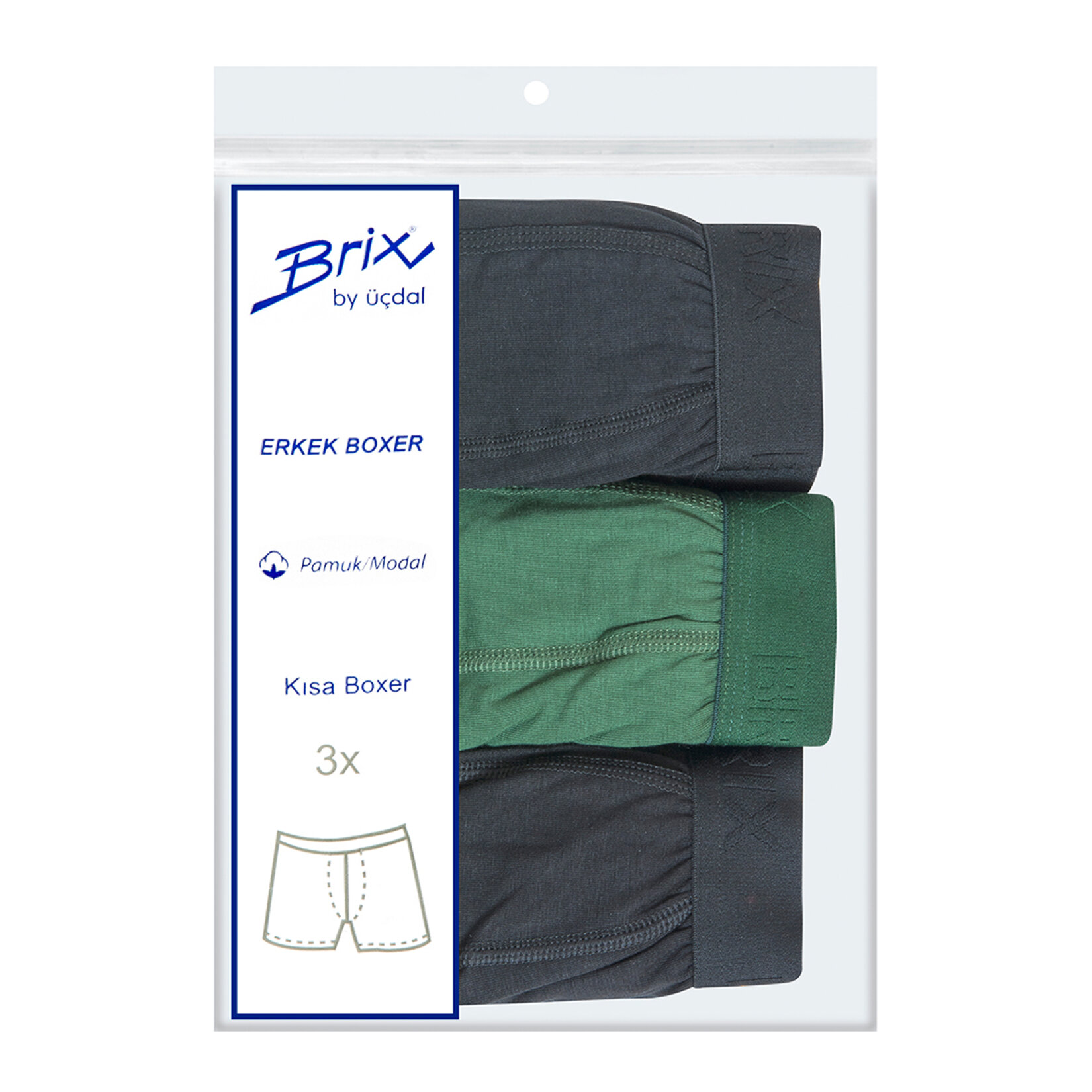 Brix Modal Erkek 3'lü Kısa Boxer XXL