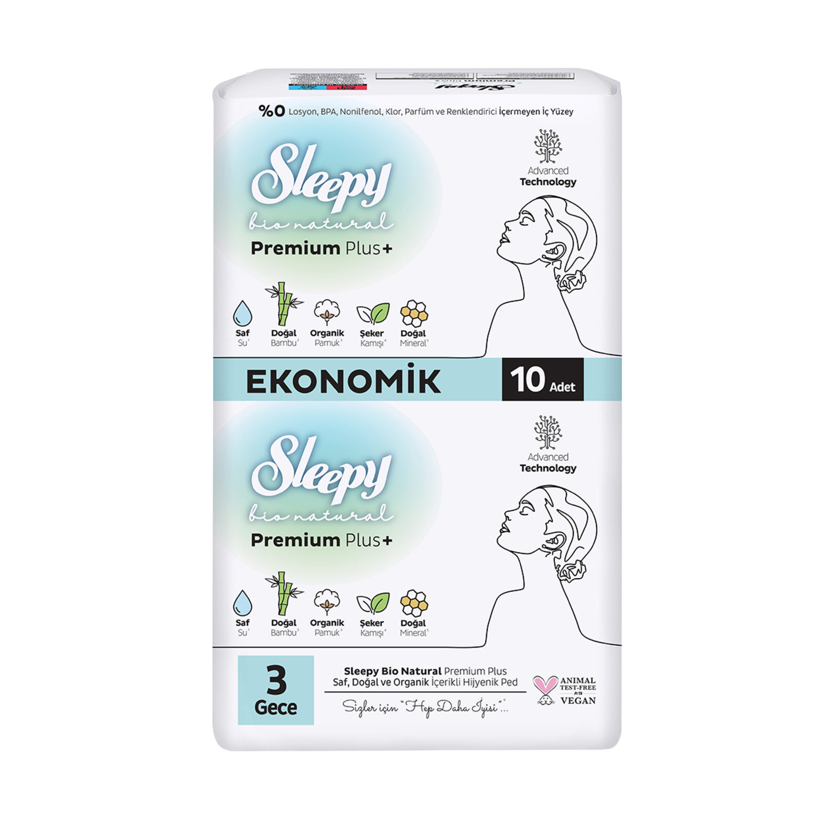 Sleepy Bio Premium Eco Hijyenik Ped Gece 10'lu