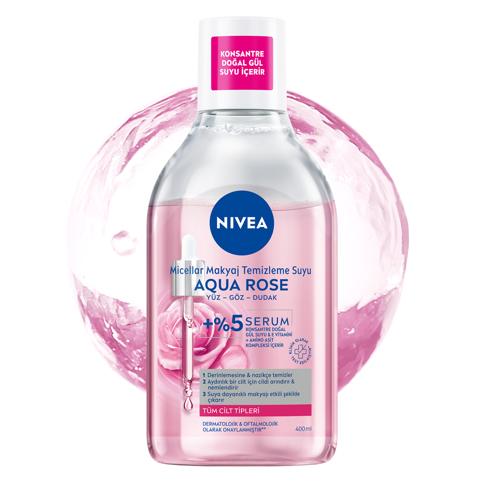NIVEA Aqua Rose Micellar Gül Suyu İçeren Çift Fazlı Makyaj Temizleme Suyu 400ml