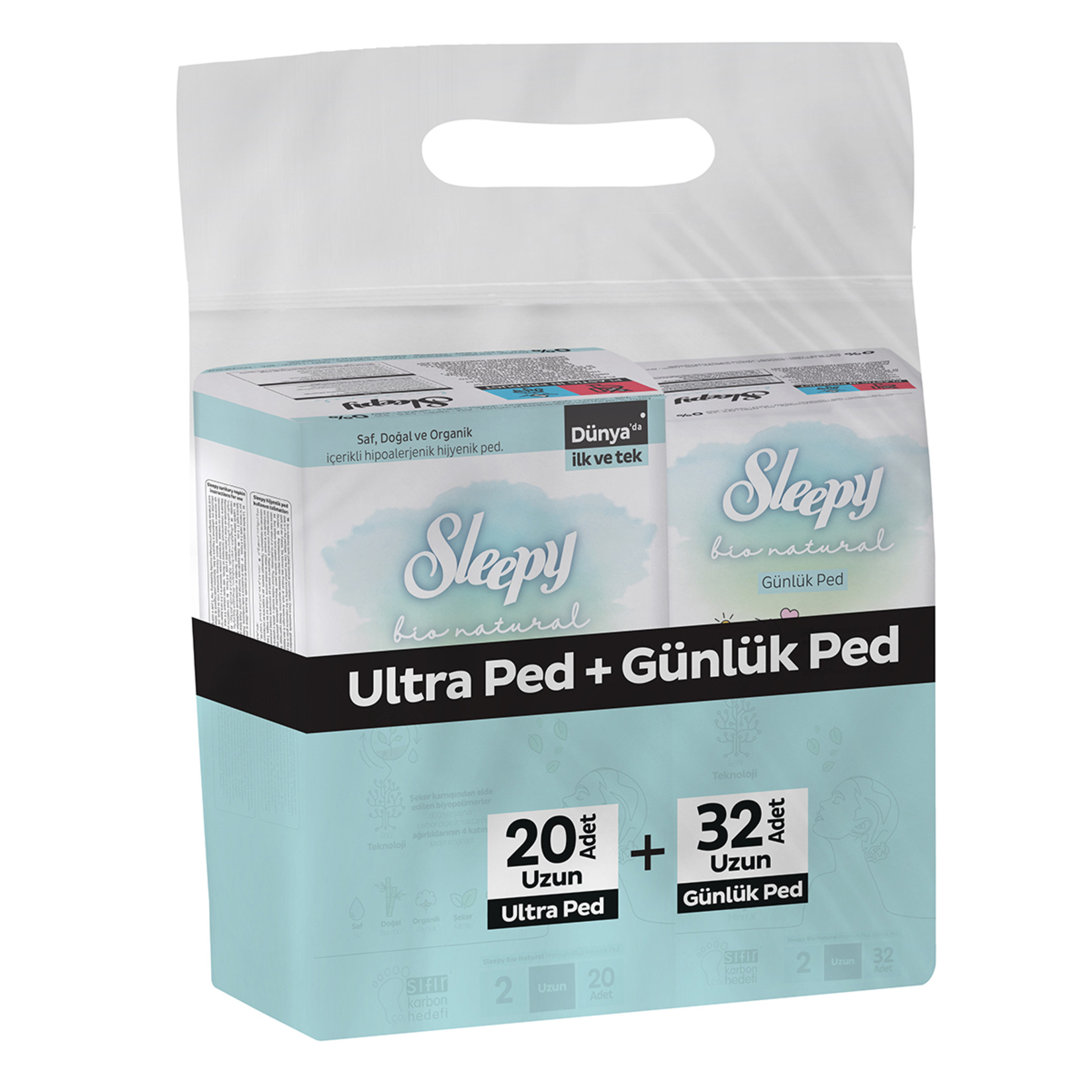 Sleepy Bio Ultra Uzun Ped 20'li + Günlük Ped 32'li