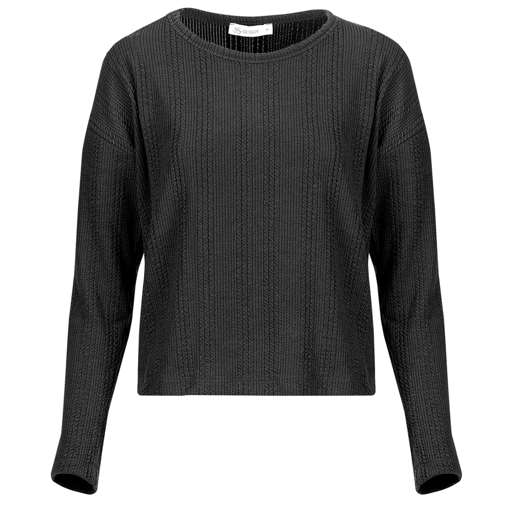 S-Design Örgülü Uzun Kol Sweatshirt Siyah M