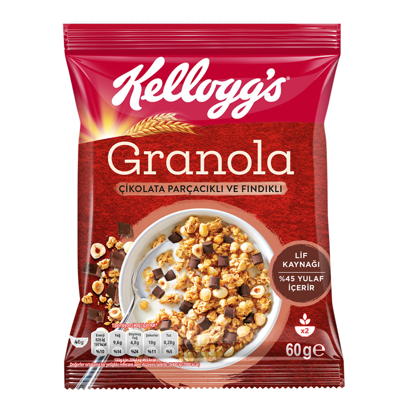Kellogg's Granola Çikolata Parçacıklı & Fındıklı 60 G