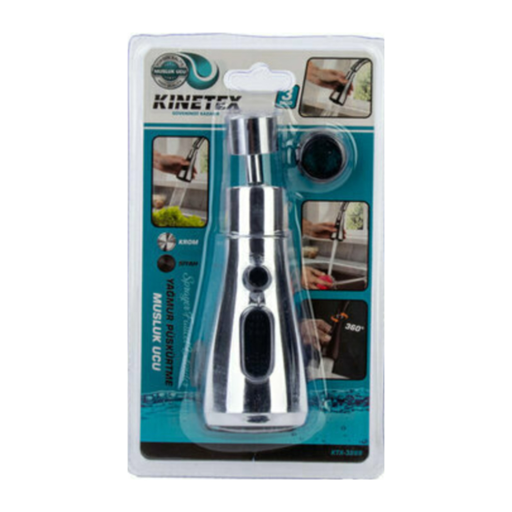 Kinetex Konik Musluk Başlığı 3 Fonksiyonlu