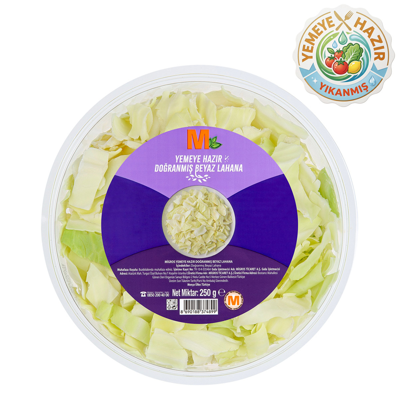 Migros Yemeye Hazır Doğranmış Beyaz Lahana Kap Salata 250 G