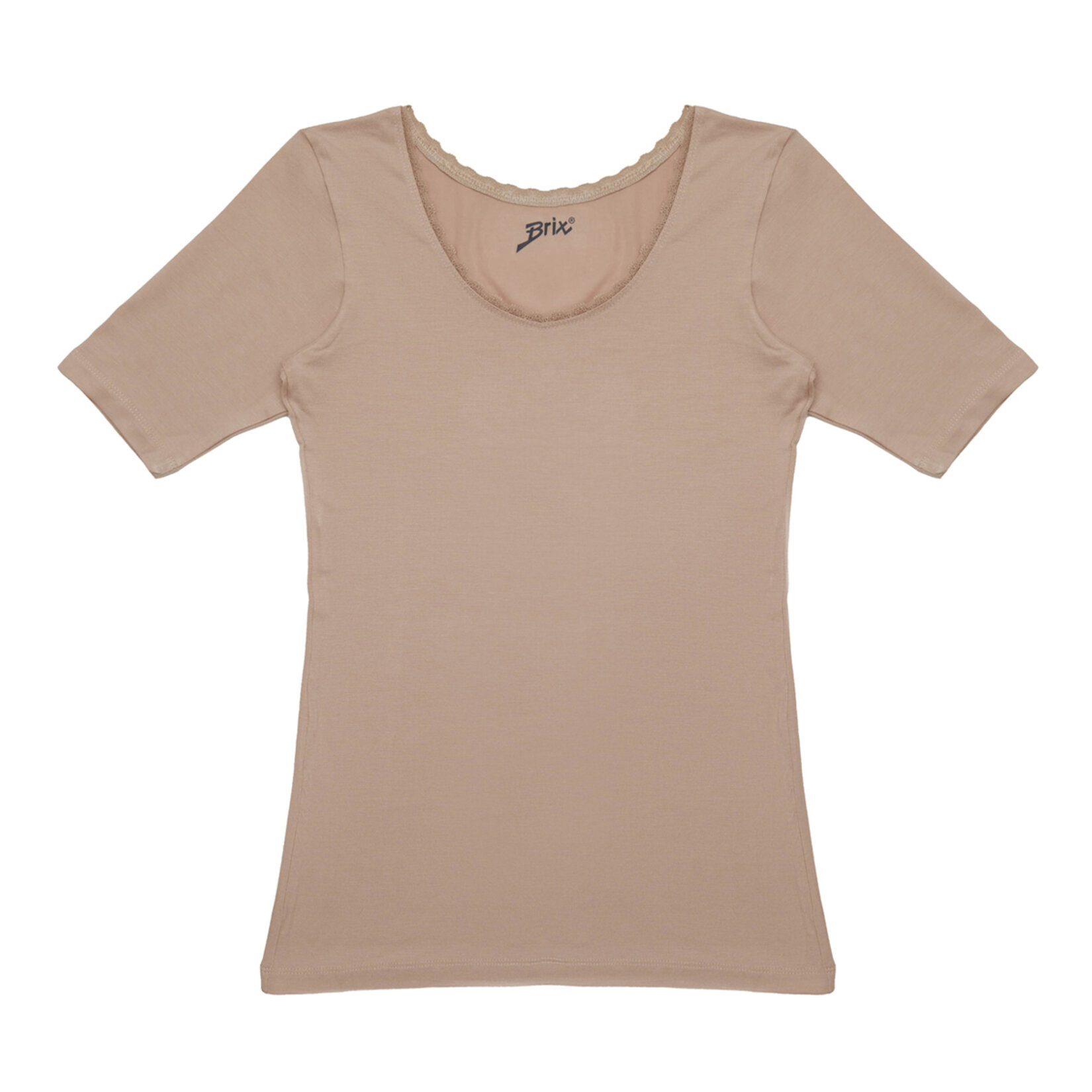 Brix Kadın Viskon Yaka Dantelli Tshirt Somon M 