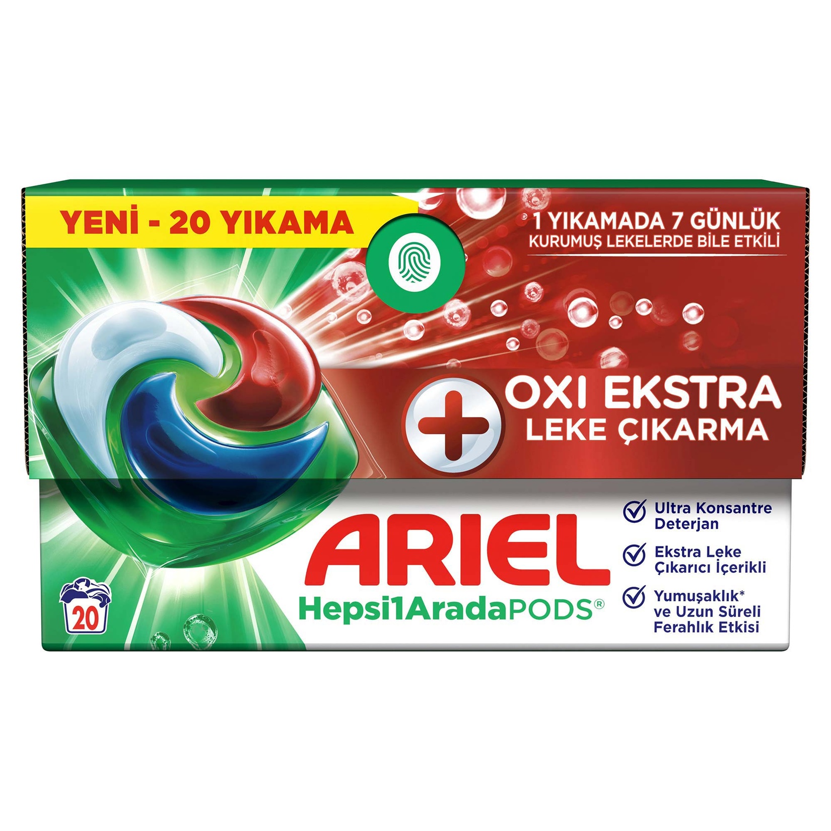 Ariel Hepsi1Arada PODS® Oxi Extra Leke Çıkarma Kapsül Çamaşır Deterjanı Beyazlar ve Renkliler 20 Yıkama 490 G