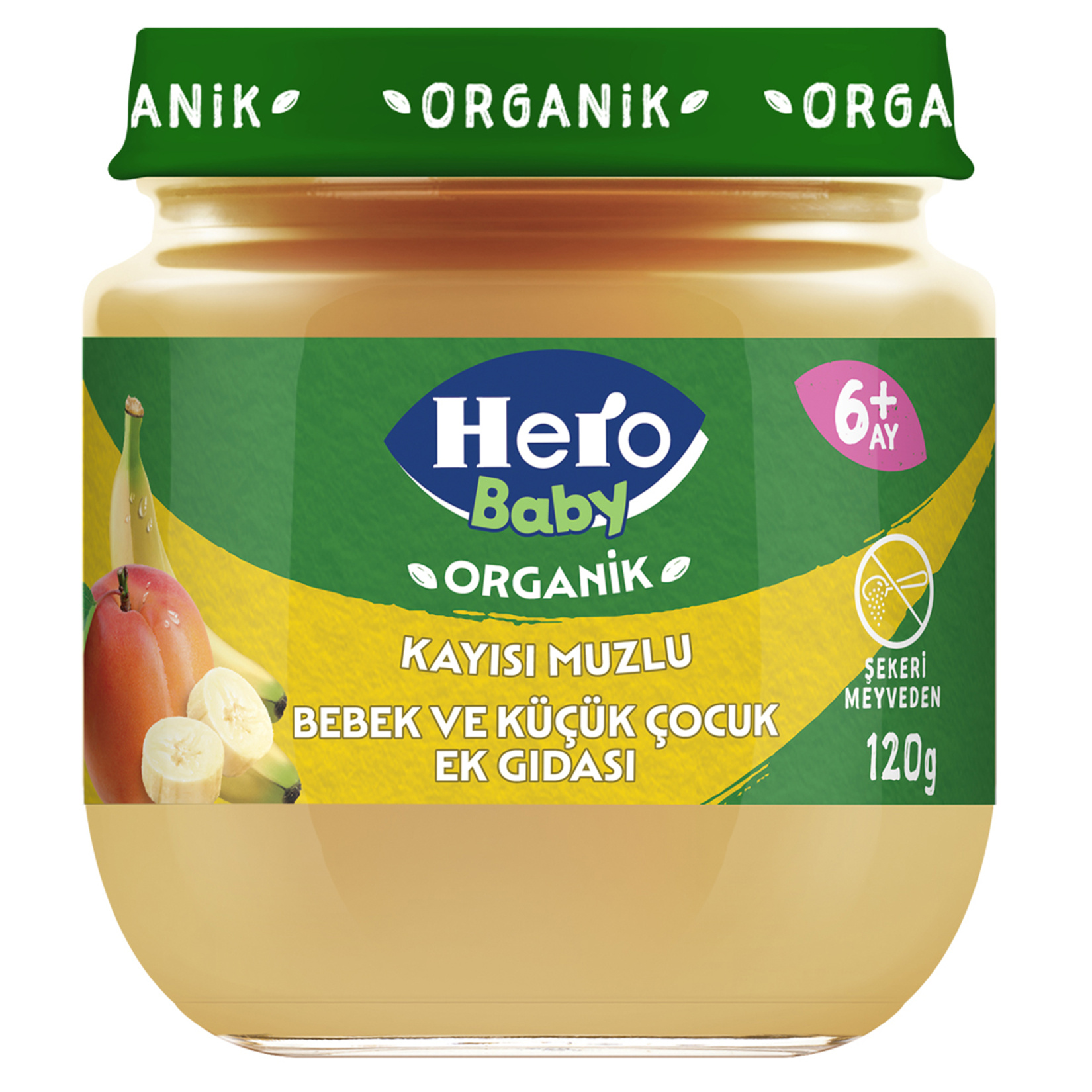 Hero Baby Organik Kayısı Muz Püreli  Kavanoz Mama 120 G