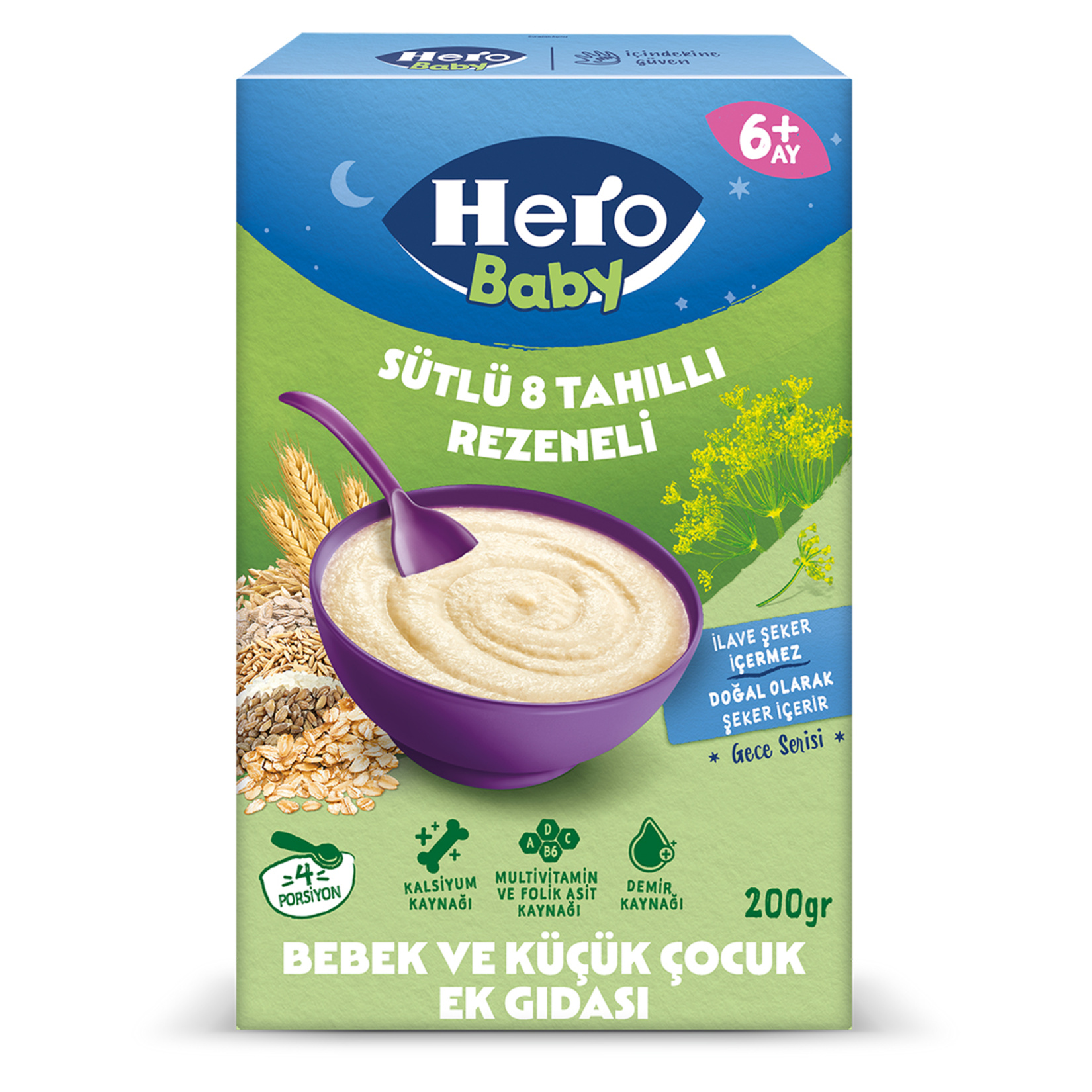 Hero Baby Sütlü 8 Tahıllı Rezeneli Ek Besın 200 G