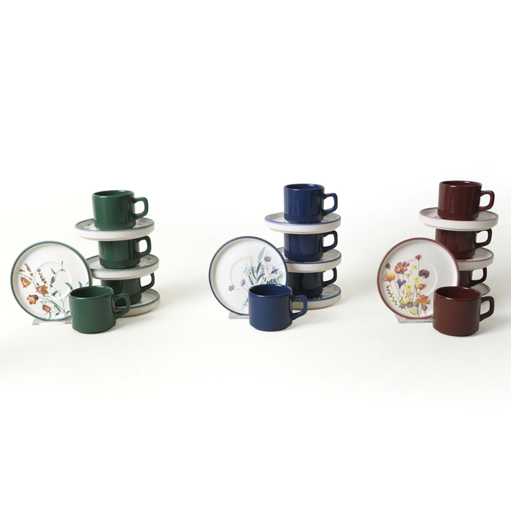 Keramika Stackable Çiçek Çay Fincan Takımı 8 Parça