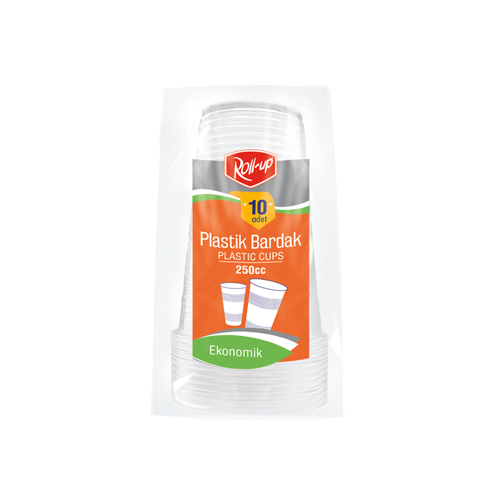 Roll-Up Plastik Şeffaf Bardak 10'lu 250 Cc