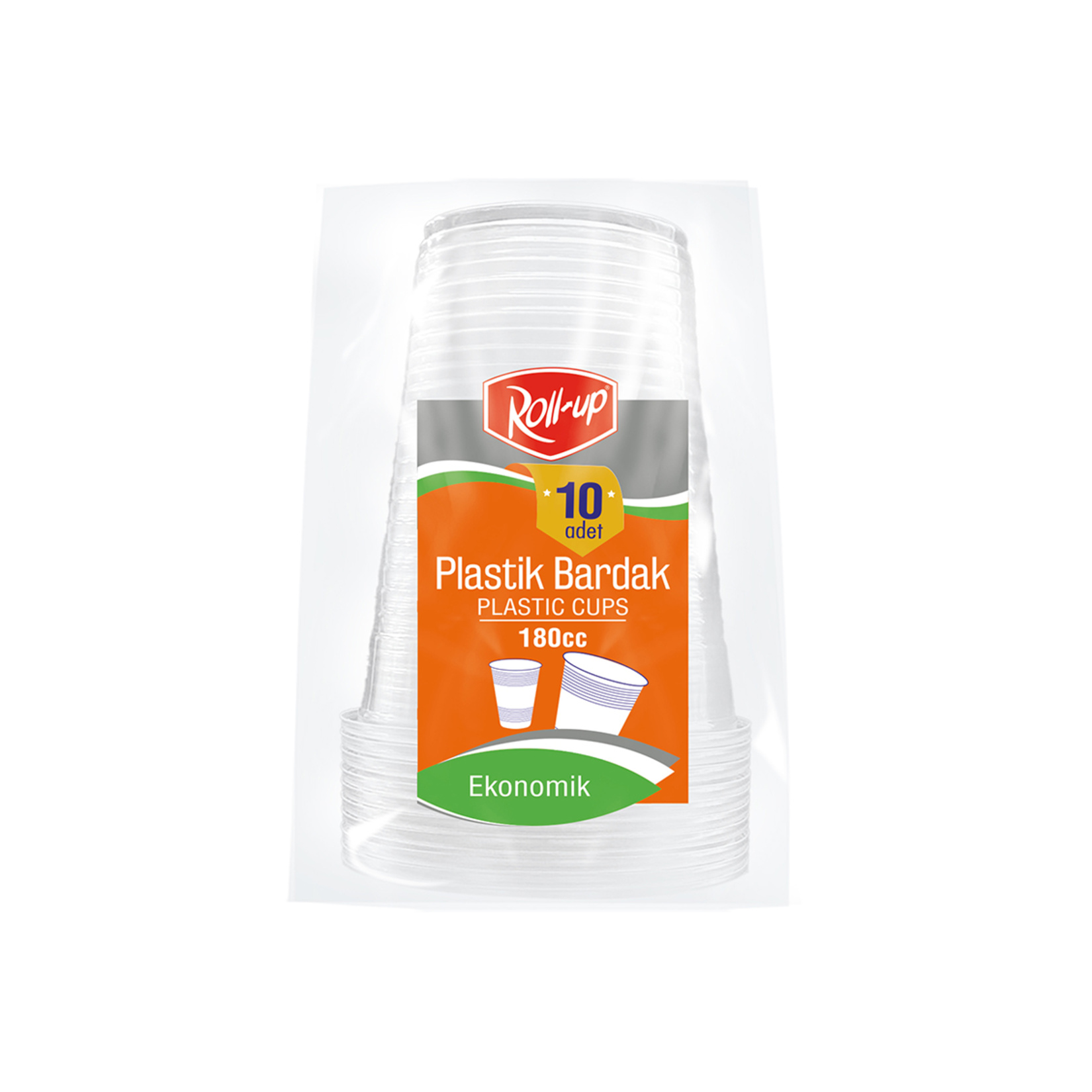 Roll-Up Plastik Şeffaf Bardak 10'lu 180 Cc