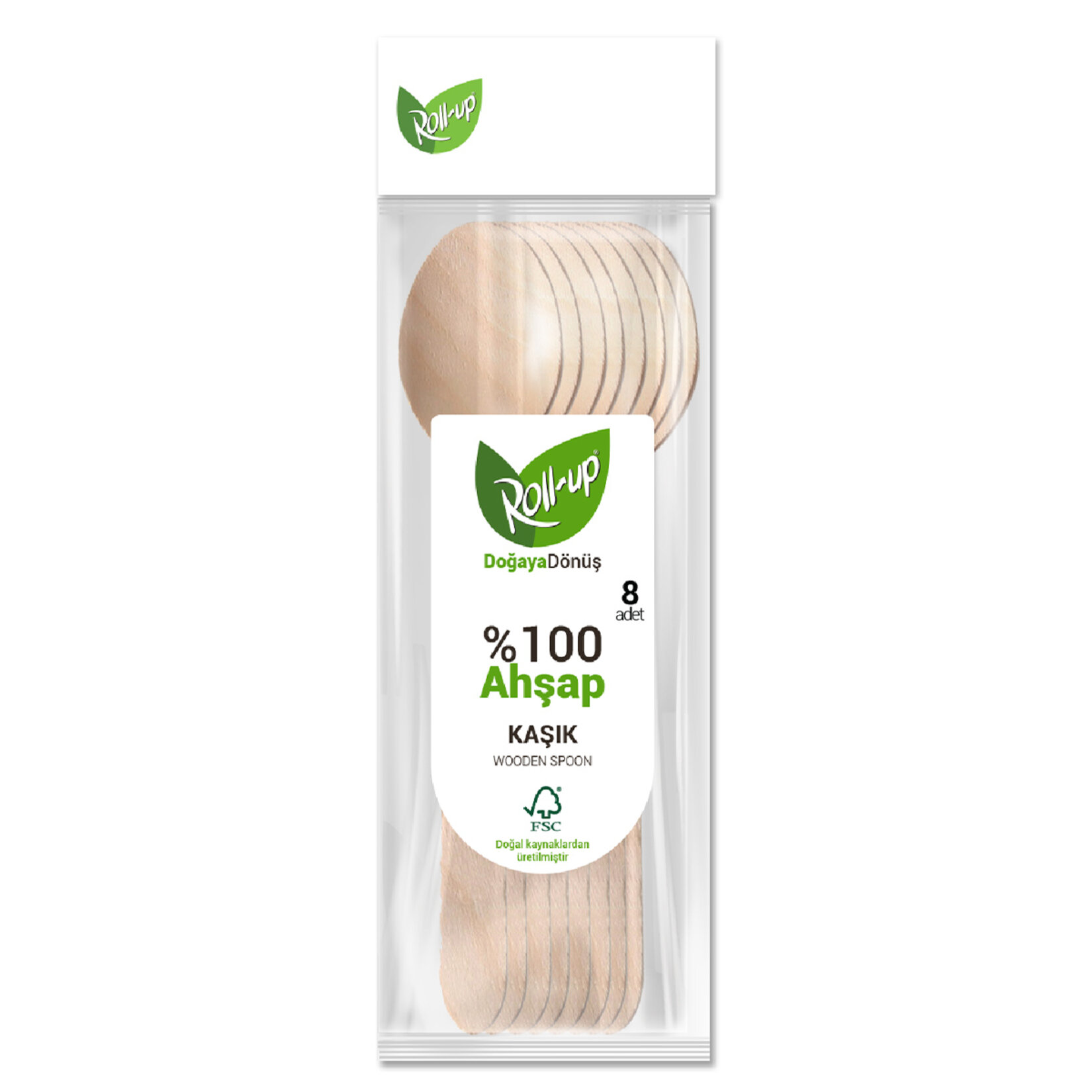Roll-Up Doğaya Dönüş Ahşap Kaşık 8'li