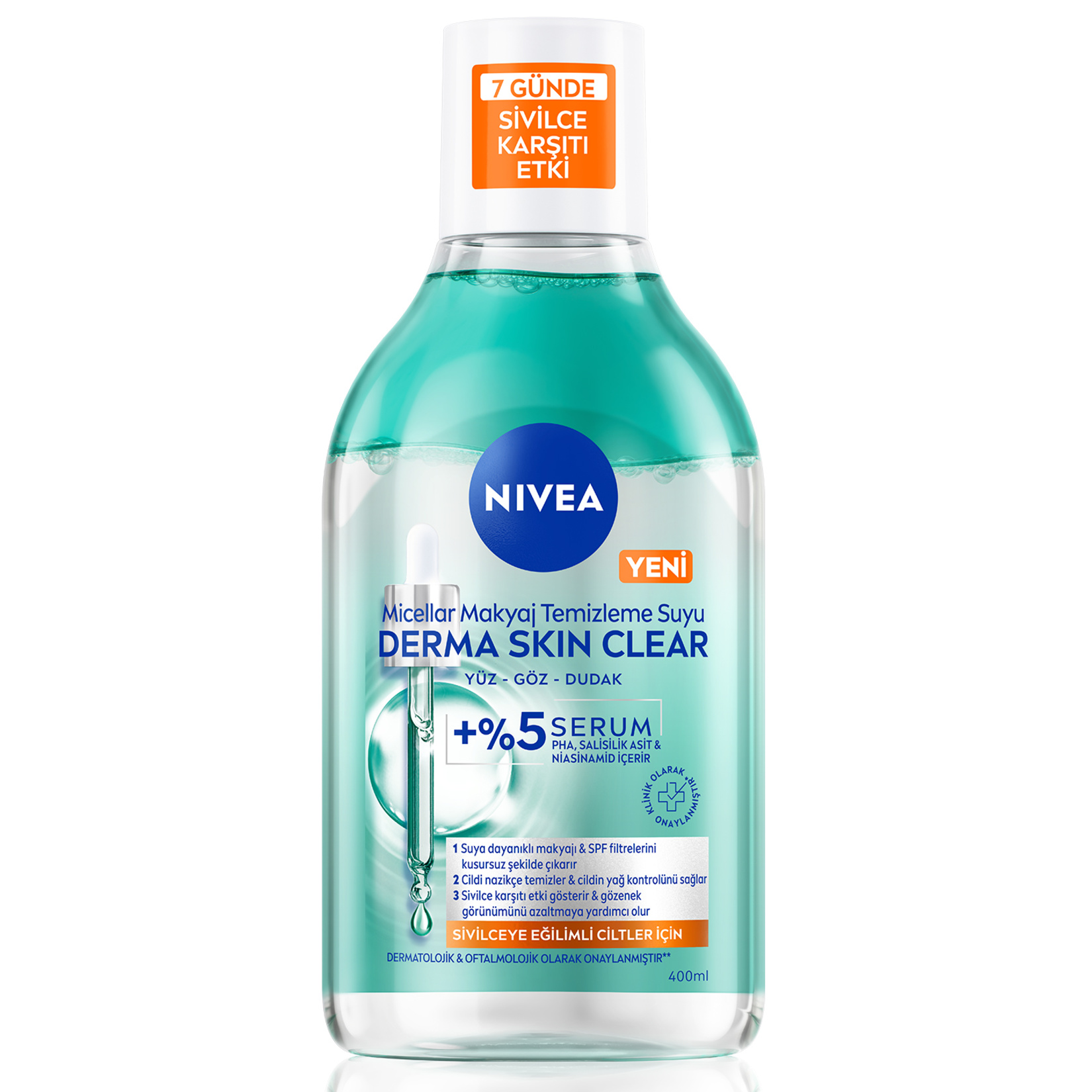 NIVEA Derma Skin Clear Serum Etkili Çift Fazlı Micellar Makyaj Temizleme Suyu 400 Ml